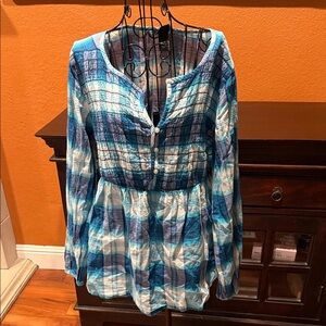 Lane Bryant Blue Plaid Button-Front Tunic